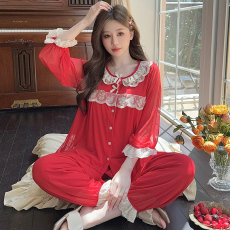 批发小宝可拆卸胸垫春秋季公主风娃娃领前扣<b class='q'>开衫</b>花边甜美网纱家居服