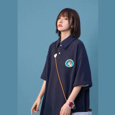 批发【仿棉华夫格后包领】刺绣原宿BF风网红Polo领<b class='q'>保罗</b>衫宽松短袖<b class='q'>t</b><b class='q'>恤</b>女