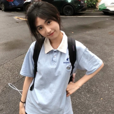 批发【210克纯棉后领包边】原宿BF风网红Polo领<b class='q'>保罗</b>衫刺绣宽松短袖<b class='q'>t</b><b class='q'>恤</b>女