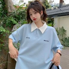 批发【仿棉华夫格后包领】原宿BF风网红Polo领<b class='q'>保罗</b>衫刺绣宽松短袖<b class='q'>t</b><b class='q'>恤</b>女