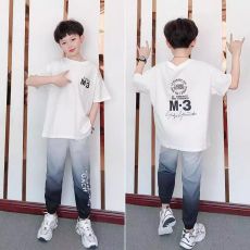 批发【纯棉宽松落肩T恤冰丝运动长裤】儿童<b class='q'>夏</b>季套装短袖长裤中大童