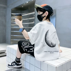 批发男童潮牌<b class='q'>夏</b>装套装宽松休闲运动纯棉短袖五分短裤中大儿童两件套潮