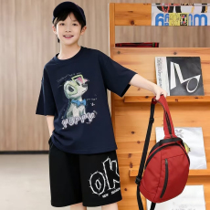 批发男童潮牌<b class='q'>夏</b>装套装宽松休闲运动纯棉短袖五分短裤中大儿童两件套潮