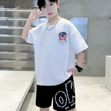 批发男童潮牌<b class='q'>夏</b>装套装宽松休闲运动纯棉短袖五分短裤中大儿童两件套潮