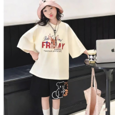 批发女童洋气<b class='q'>夏</b>装套装宽松休闲运动纯棉短袖五分短裤中大儿童两件套潮