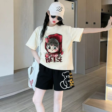 批发男童潮牌<b class='q'>夏</b>装套装宽松休闲运动纯棉短袖五分短裤中大儿童两件套潮