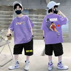 批发<b class='q'>男童</b>潮<b class='q'>牌</b>夏装套装宽松休闲运动纯棉短袖五分短裤中大儿童两件套潮