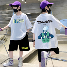 批发<b class='q'>男童</b>潮<b class='q'>牌</b>夏装套装宽松休闲运动纯棉短袖五分短裤中大儿童两件套潮