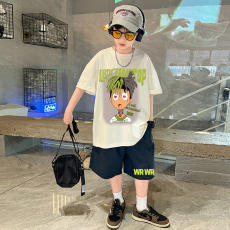 批发<b class='q'>男童</b>潮<b class='q'>牌</b>夏装套装宽松休闲运动纯棉短袖五分短裤中大儿童两件套潮