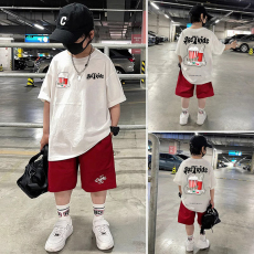 批发<b class='q'>男童</b>潮<b class='q'>牌</b>夏装套装宽松休闲运动纯棉短袖五分短裤中大儿童两件套潮