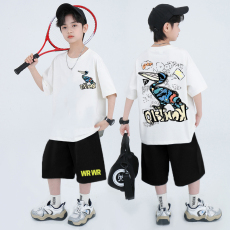 批发<b class='q'>男童</b>潮<b class='q'>牌</b>夏装套装宽松休闲运动纯棉短袖五分短裤中大儿童两件套潮