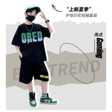 批发<b class='q'>男童</b>潮<b class='q'>牌</b>夏装套装宽松休闲运动纯棉短袖五分短裤中大儿童两件套潮