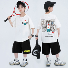 批发<b class='q'>男童</b>潮<b class='q'>牌</b>夏装套装宽松休闲运动纯棉短袖五分短裤中大儿童两件套潮
