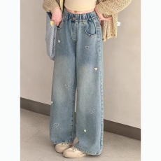 批发女童满天星烫钻<b class='q'>牛仔裤</b>春2026新款儿童裤子女大童亮钻阔腿裤初中生