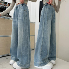 批发烫钻女童牛仔裤春秋儿童阔腿裤春秋季新款中大儿童直筒裤百搭长裤