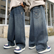 批发男童春秋新款牛仔裤大童男孩儿童牛仔裤宽松长裤美式休闲下装童装