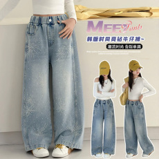 批发女童烫钻牛仔裤春装时尚洋气2026中大童新款百搭烟花直筒牛仔裤