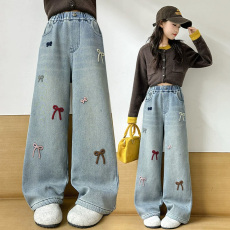 批发女童裤子春秋款2026新款秋装中大童女孩宽松直筒裤儿童春季牛仔裤