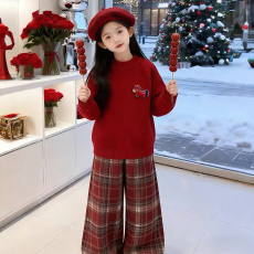 批发冬季女童过年加厚毛衣大童针织衫