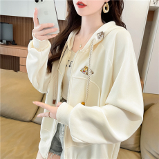 批发【实拍】韩版宽松春秋款绣花<b class='q'>拉链</b>拼接华棉<b class='q'>卫衣</b>女外套