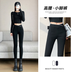 批发实拍黑色打底裤女外出春秋新款爆款高腰显瘦弹力铅笔小脚裤子