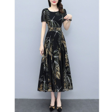 批发夏季新款名媛时尚印花连衣裙收腰显瘦清凉连衣裙女