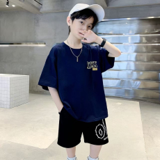 批发<b class='q'>男</b><b class='q'>童</b>潮牌夏装套装宽松休闲运动纯棉短袖五分短裤<b class='q'>中大</b>儿童两件套潮
