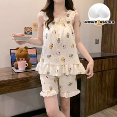 批发馨依 夏季云朵棉睡衣女士吊带爆款打包现货家居服可外出休闲套装