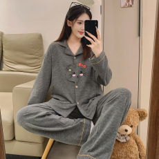 批发馨依 秋冬季<b class='q'>羊绒</b>开衫睡衣<b class='q'>女士</b>可爱灰色小猫大码保暖可外出家居服