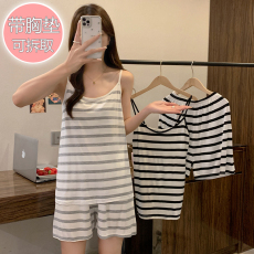 批发<b class='q'>莫代尔</b>睡衣女夏季休闲风带胸垫吊带背心<b class='q'>短裤</b>加肥220斤家居服外穿