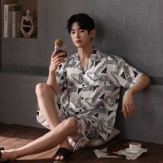 批发男士睡衣女士睡衣男友风休闲冰雪丝男款短袖五分裤套装家居服