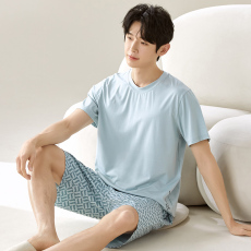 批发俏得美(12批)夏季拉架5050莫代尔男士圆领短袖短裤睡衣套装家居服