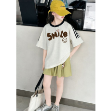 批发<b class='q'>女童</b>夏<b class='q'>季</b>套装宽松纯棉三条杆短袖冰丝<b class='q'>裙裤</b>中大童外穿洋气两件套潮