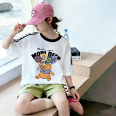 批发<b class='q'>女童</b>夏<b class='q'>季</b>套装宽松纯棉三条杆短袖冰丝<b class='q'>裙裤</b>中大童外穿洋气两件套潮