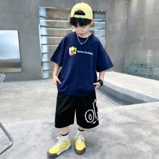 批发男童潮牌夏装套装宽松休闲运动纯棉短袖五分短裤中大<b class='q'>儿童</b>两件套潮