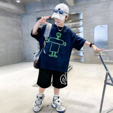 批发男童潮牌夏装套装宽松休闲运动纯棉短袖五分短裤中大<b class='q'>儿童</b>两件套潮