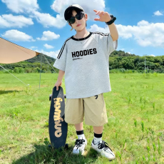 批发<b class='q'>男童</b>夏<b class='q'>季</b>套装宽松纯棉三条杆短袖运动速干工装裤中大童外穿两件套