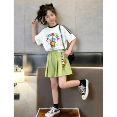 批发<b class='q'>女童</b>夏<b class='q'>季</b>套装宽松纯棉三条杆短袖冰丝<b class='q'>裙裤</b>中大童外穿洋气两件套潮