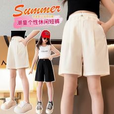 批发儿童<b class='q'>夏季</b>2026新款宽松休闲纯色短裤中大童洋气时髦<b class='q'>女</b><b class='q'>童</b>高腰休闲裤