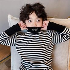 批发儿童加绒秋冬加厚保暖上衣女童洋气领<b class='q'>宝宝</b>冬加绒条纹打底衫长袖