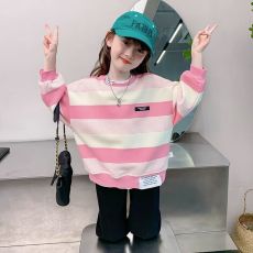 批发女童卫衣春秋款2026新款洋气儿童秋装长袖小女孩秋季套头条纹上衣