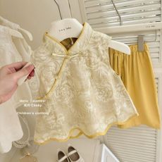 批发中国风提花<b class='q'>背心</b>上衣搭阔腿裤<b class='q'>儿童</b>洋气套装潮女童套装设计汉服爆款