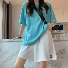 批发<b class='q'>显瘦</b>运动套装女夏季短裤短袖学生宽松韩版时尚跑步服休闲两件套潮