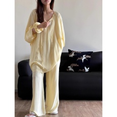 批发纯色睡衣女秋季高级感简约宽松<b class='q'>大码</b>舒适春夏季新款家居服少女套装