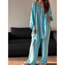 批发纯色睡衣女秋季高级感简约宽松<b class='q'>大码</b>舒适春夏季新款家居服少女套装