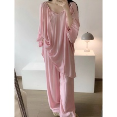 批发纯色睡衣女秋季高级感简约宽松<b class='q'>大码</b>舒适春夏季新款家居服少女套装
