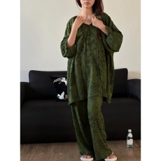 批发纯色睡衣女秋季高级感简约宽松<b class='q'>大码</b>舒适春夏季新款家居服少女套装