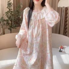 批发新款小清新花边睡裙睡衣女春<b class='q'>秋</b>睡裙中长款女士 云朵棉睡裙