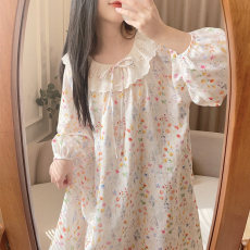 批发新款小清新花边睡裙睡衣女春<b class='q'>秋</b>睡裙中长款女士 云朵棉睡裙