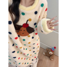 批发睡裙女长毛绒睡衣女<b class='q'>冬</b>季可爱小狗宽松大码女士可外穿家居服